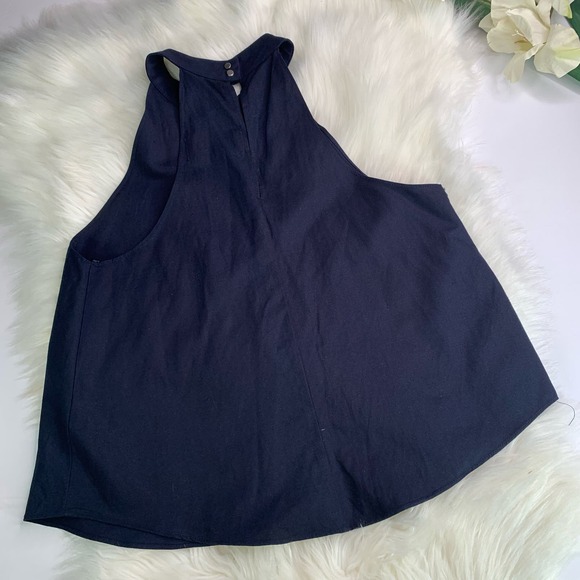Revolve J.O.A Los Angeles Trapeze Halter Pleats Tank Linen cotton Blue Size SX - Picture 6 of 16
